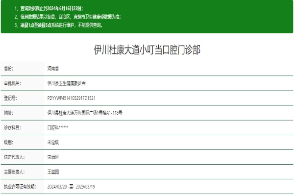 洛陽(yáng)伊川杜康大道小叮當(dāng)口腔門(mén)診部