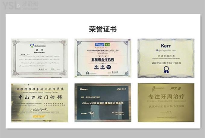 武漢中山口腔醫(yī)院榮譽(yù)證書