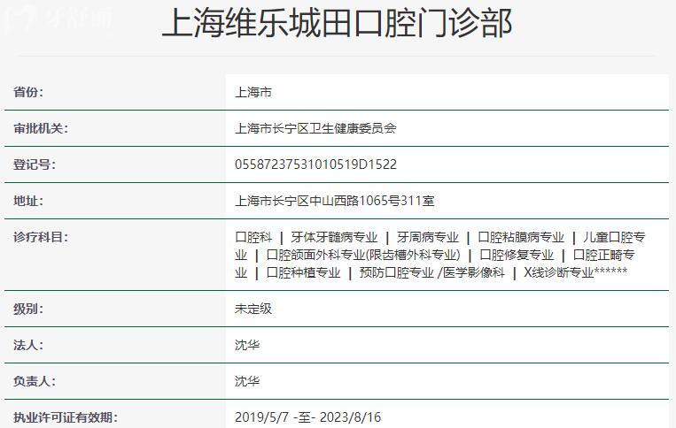 上海維樂城田口腔門診部資質(zhì)