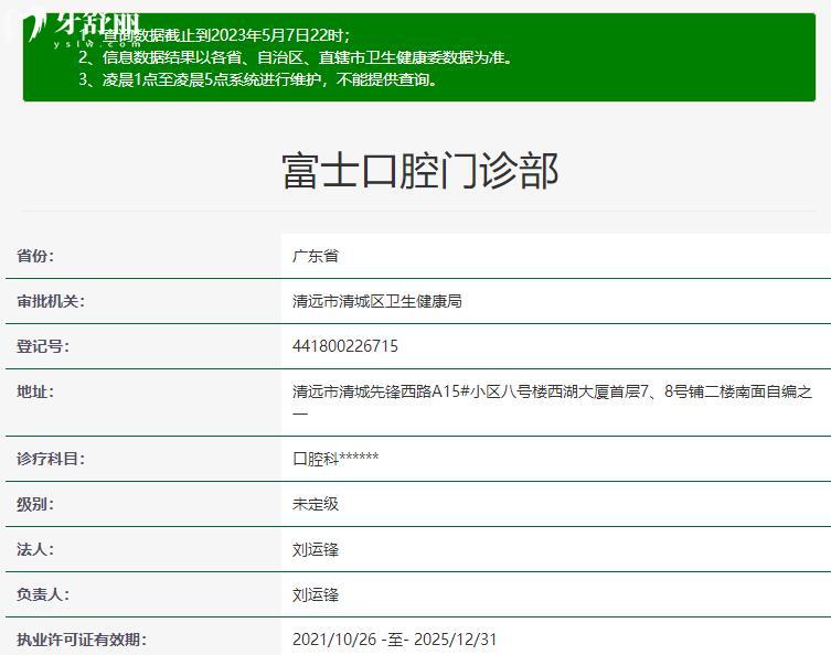 清遠(yuǎn)富士口腔資質(zhì)