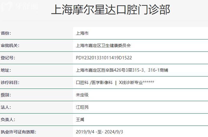 上海摩爾星達口腔門診部資質(zhì)