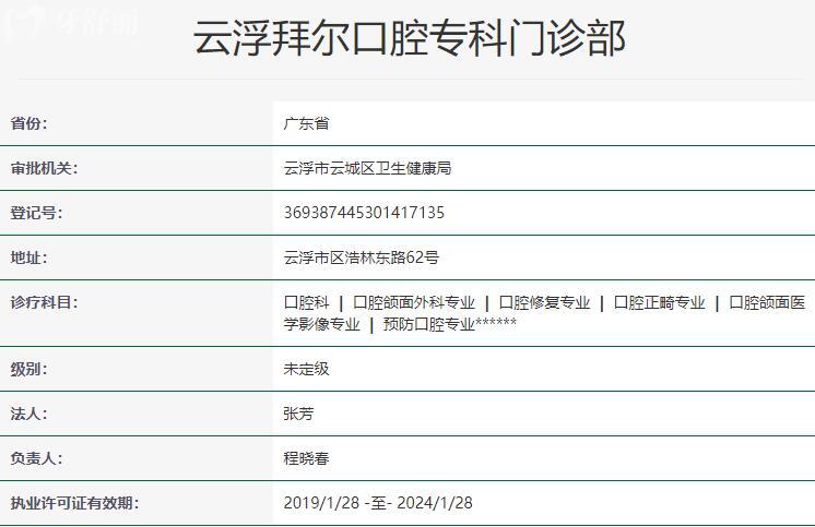 云浮拜爾口腔專(zhuān)科門(mén)診部資質(zhì)