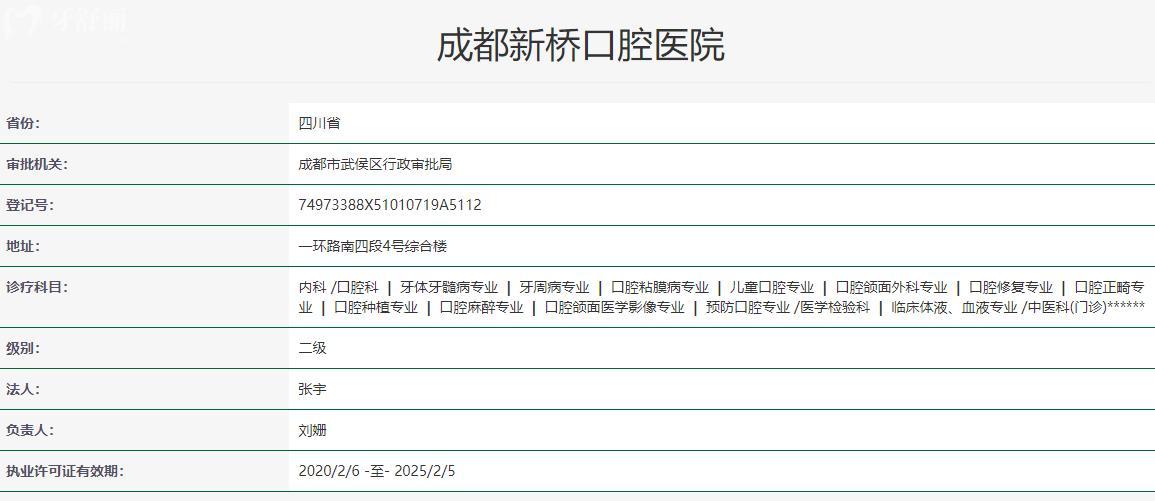 成都新橋口腔醫(yī)院衛(wèi)健委資料