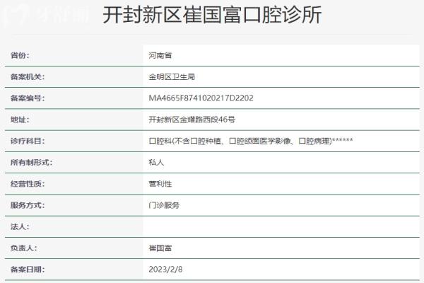 開封新區(qū)崔國富口腔診所資質(zhì)信息