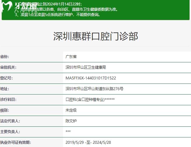 深圳惠群口腔門診部資質(zhì)