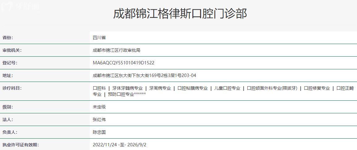 成都格律斯口腔收費價格查詢