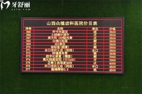 山西眾植齒科價(jià)目表公開透明