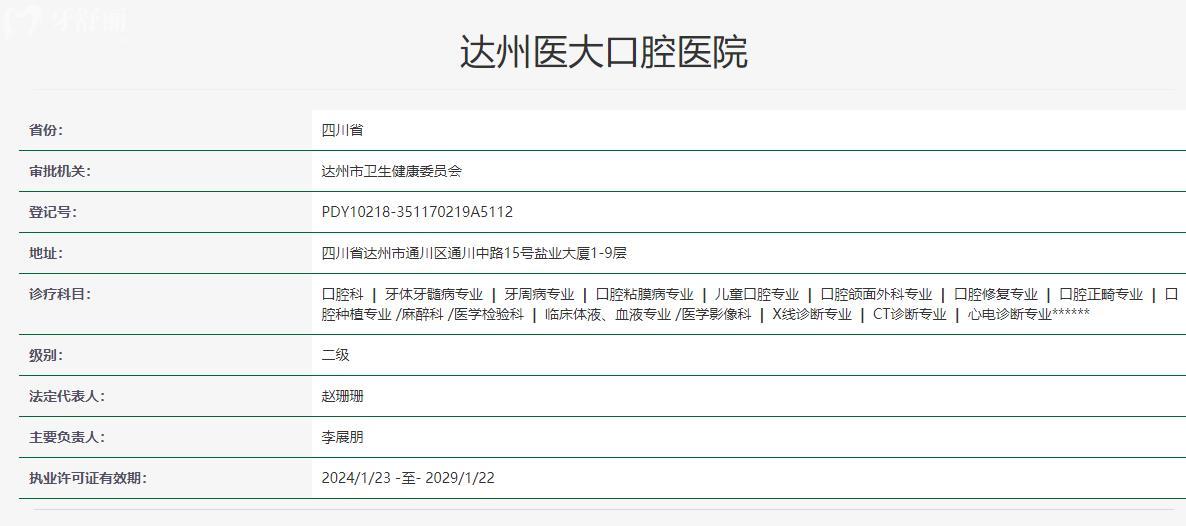 達州醫(yī)大口腔醫(yī)院衛(wèi)健委資質