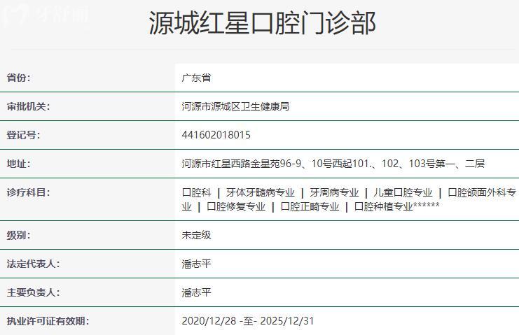 河源源城紅星口腔門診部資質