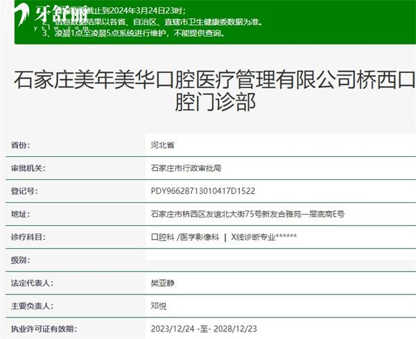 石家莊美年美華口腔門診部資質(zhì)