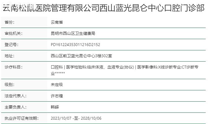 昆明松鼠口腔醫(yī)院資質(zhì)