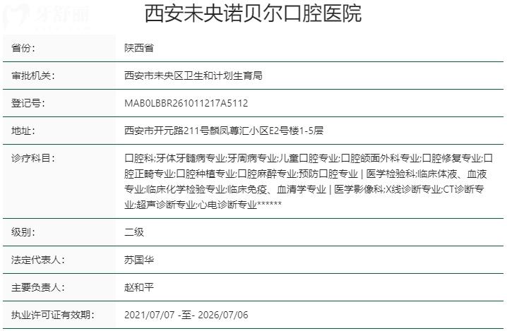 西安諾貝爾口腔醫(yī)院資質(zhì)