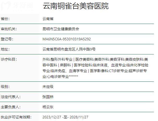 云南銅雀臺(tái)美容醫(yī)院資質(zhì)
