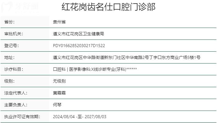 遵義齒名仕口腔門診部資質(zhì)