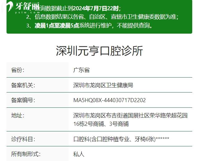 深圳元亨口腔診所資質
