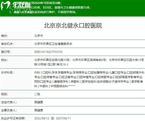 北京健永口腔醫(yī)院資質(zhì)