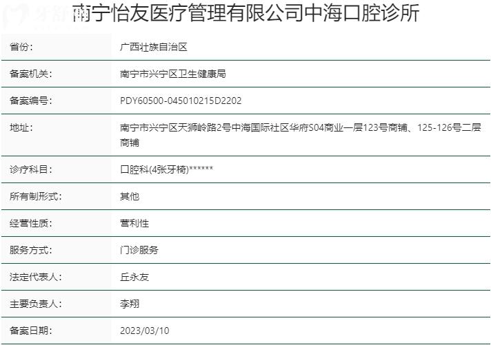 南寧怡友口腔門診部資質(zhì)