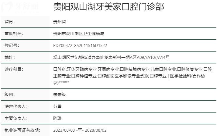 貴陽牙美家口腔門診部資質(zhì)