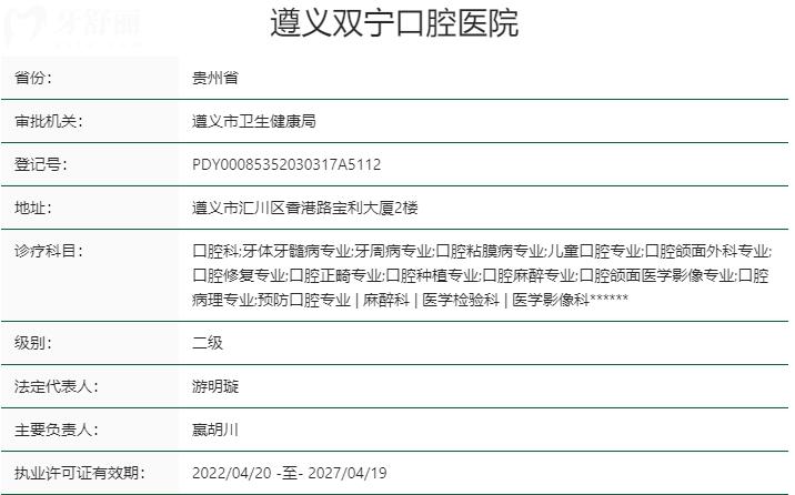 遵義雙寧口腔醫(yī)院資質(zhì)
