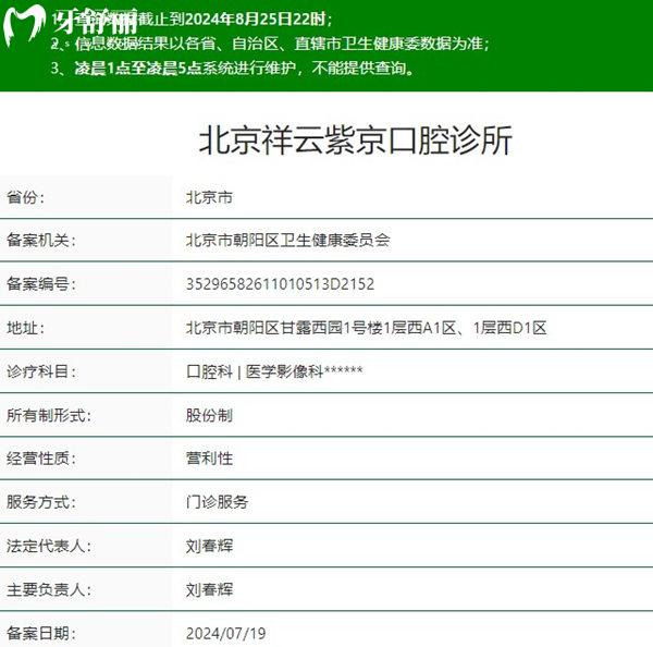 北京祥云紫京 口腔診所資質(zhì)