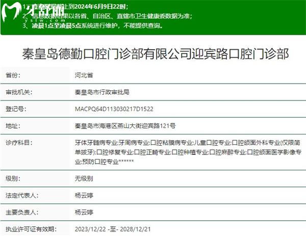 秦皇島德勤口腔門診部資質(zhì)