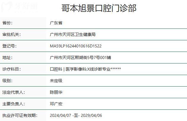 廣州哥本旭景口腔門診部資質(zhì)