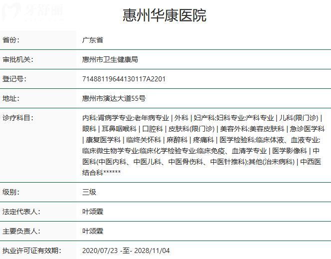 惠州華康醫(yī)院口腔科資質(zhì)