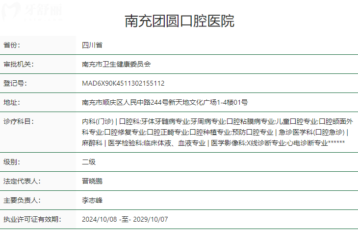 南充團圓口腔醫(yī)院衛(wèi)健委資質(zhì)