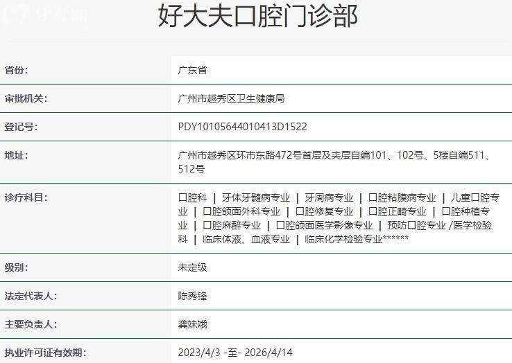 佛山南海好大夫口腔門(mén)診部資質(zhì)