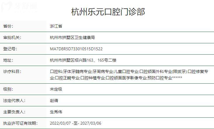 杭州樂元口腔門診部衛(wèi)健委資質(zhì)