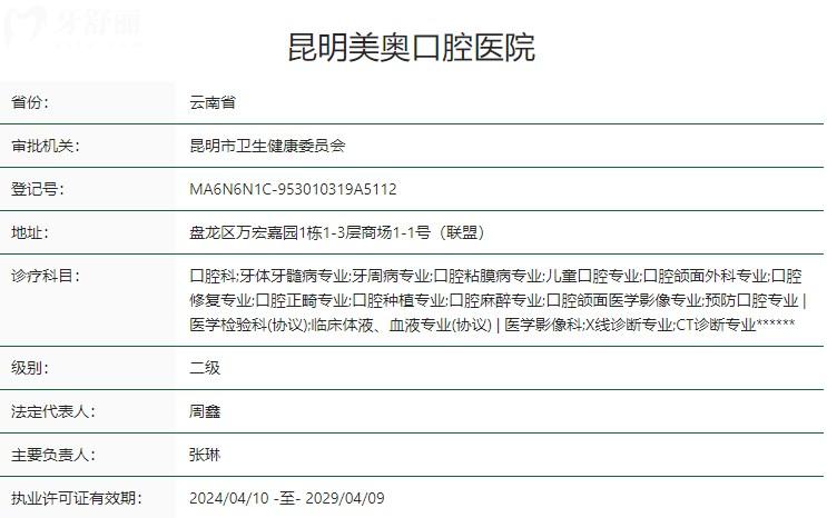 昆明美奧口腔醫(yī)院收費(fèi)價(jià)格表