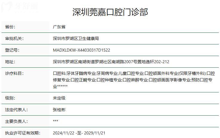深圳莞嘉口腔門(mén)診衛(wèi)健委資質(zhì)
