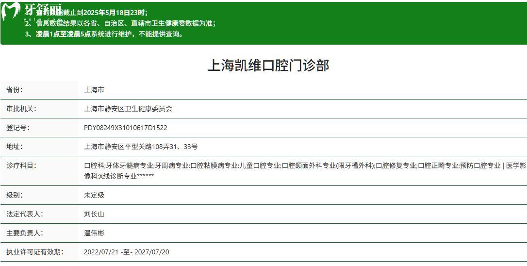 上海凱維口腔門診部正規(guī)資質(zhì)查詢