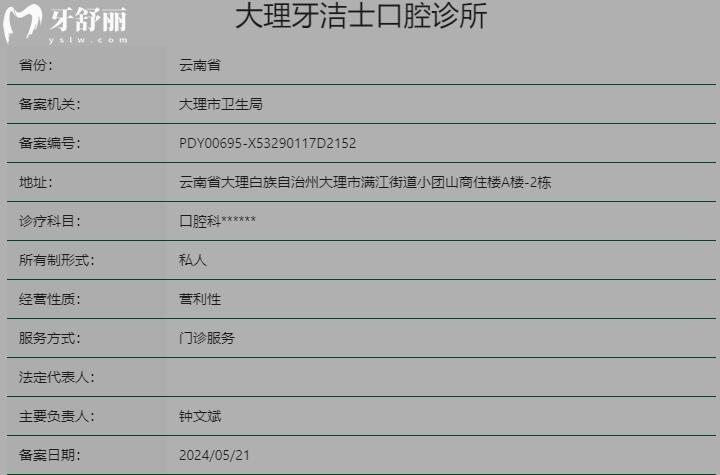大理牙潔士口腔診所資質(zhì)