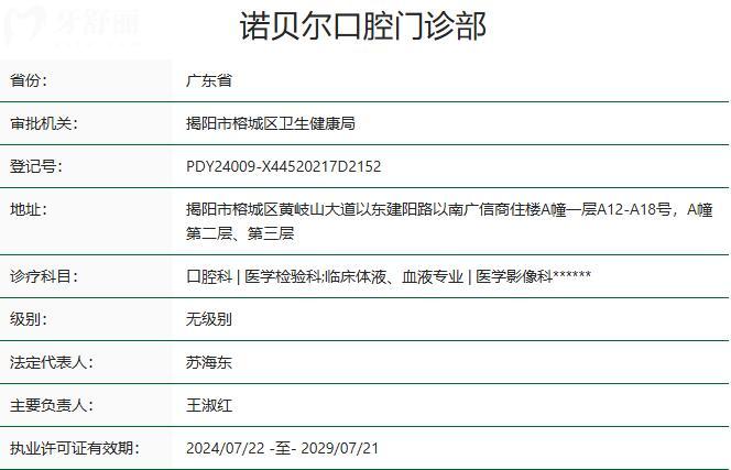揭陽(yáng)諾貝爾口腔門診部資質(zhì)