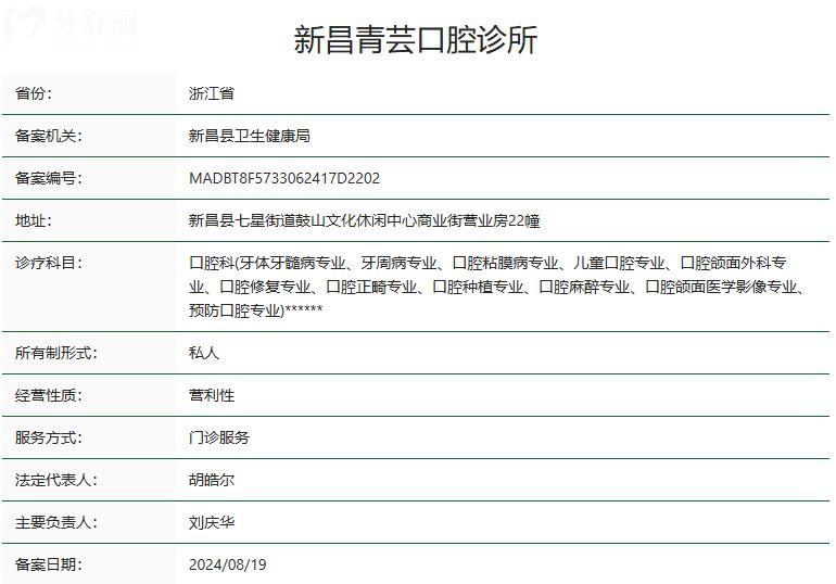 新昌青蕓口腔診所衛(wèi)健委資質(zhì)