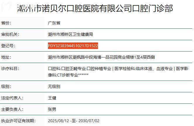 潮州諾貝爾口腔醫(yī)院資質(zhì)
