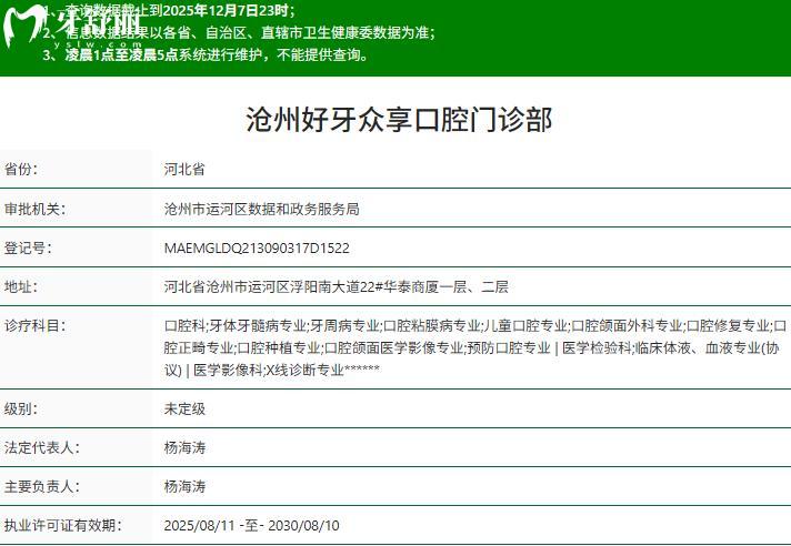 滄州好牙眾享口腔資質(zhì)